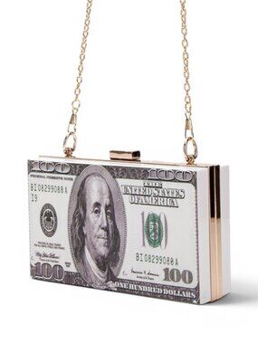 MONEY 100 Dollar Bill Acrylic Box Clutch Novelty Bag